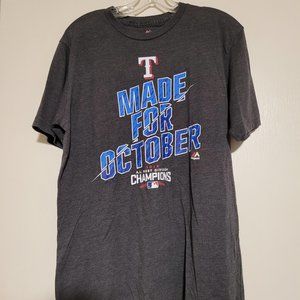 Texas Rangers Majestic brand Made for October Unisex t-shirt, gray, size large